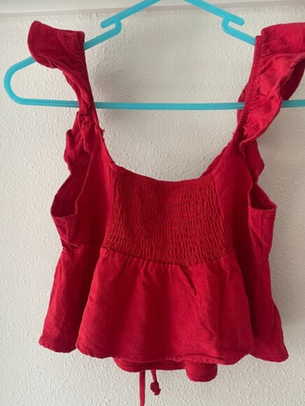 Red Linen Keyhole Babydoll Top - Picture 2 of 3